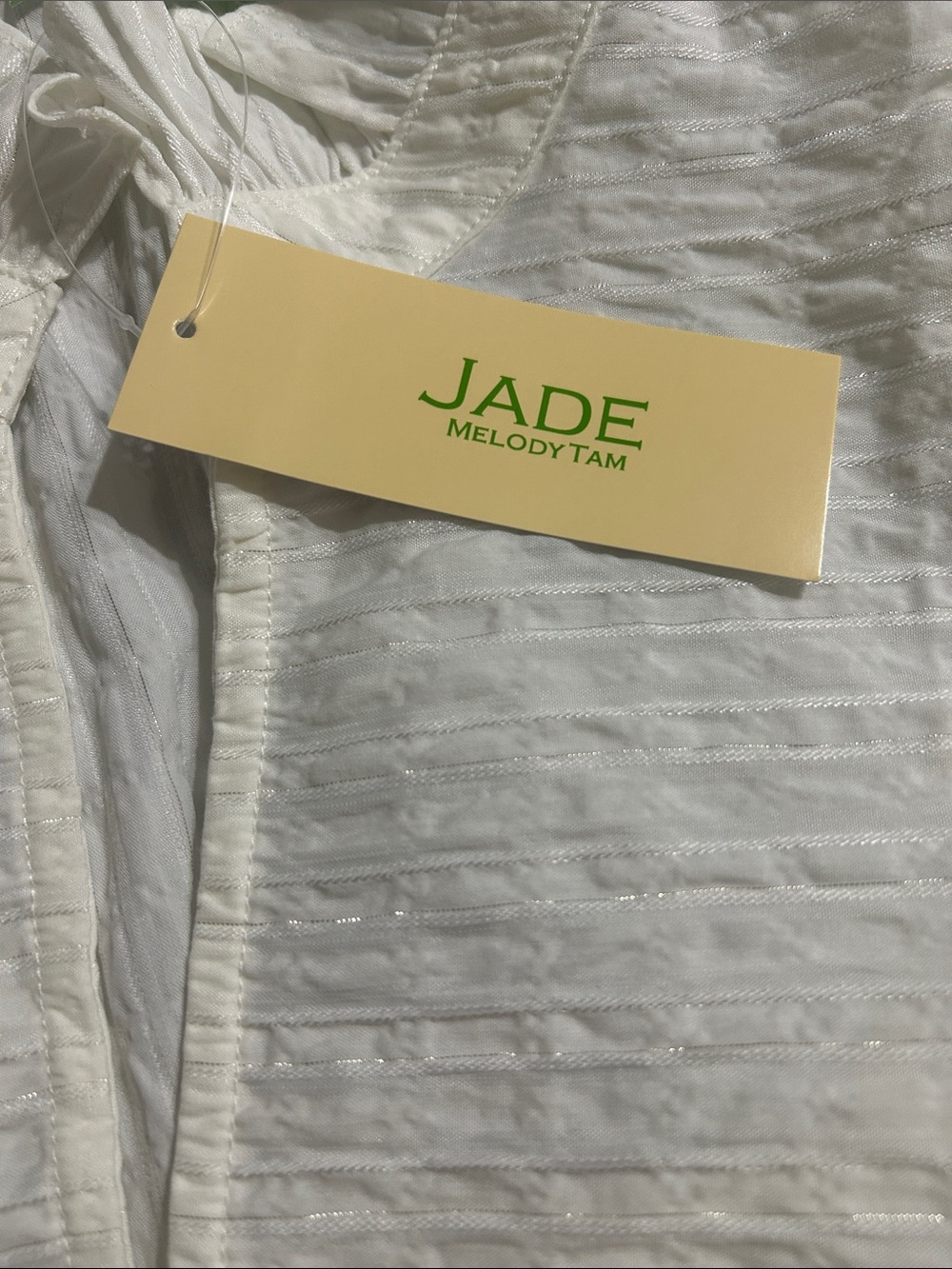 Jade White Textured Ruffled Mock-Neck Blouse - Picture 4 of 4